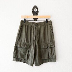 Olive Green Cargo Shorts Mens Drawstring Utility Streetwear Japanese Style